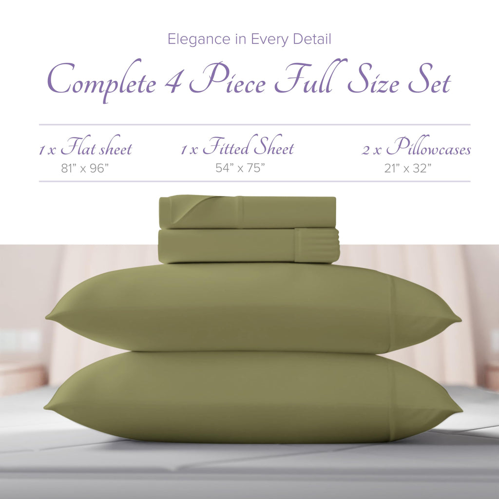Carressa Linen Luxury Egyptian Cotton 4 Pc Full Size Sheet Set - 600 Thread Count Deep Pocket Fitted And Flat Sheets, Soft, Cool