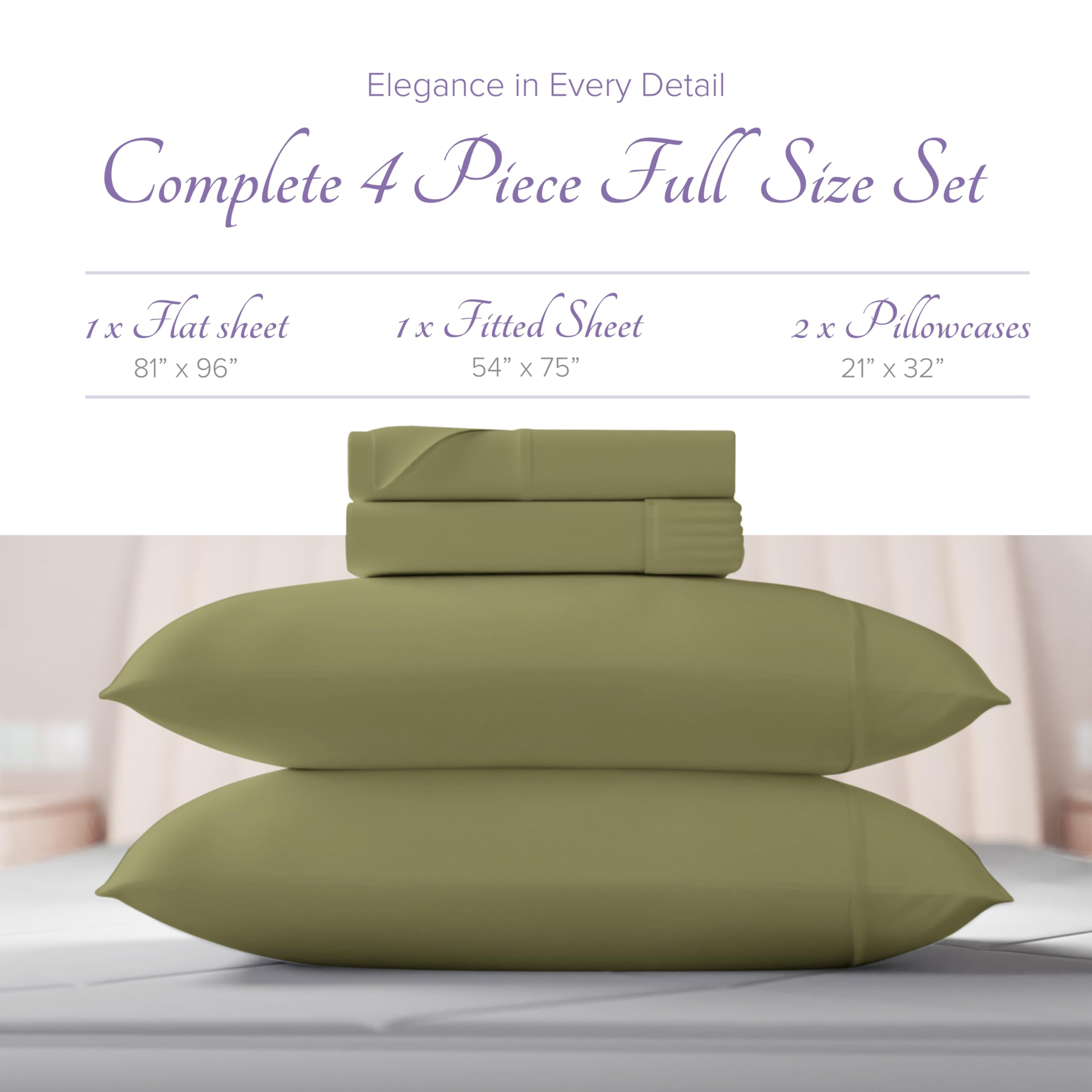 Carressa Linen Luxury Egyptian Cotton 4 Pc Full Size Sheet Set - 600 Thread Count Deep Pocket Fitted And Flat Sheets, Soft, Cool