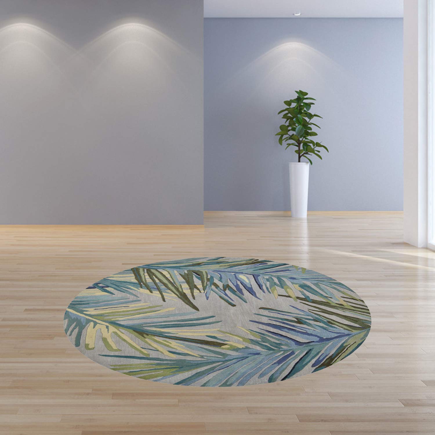 HomeRoots Wool 6' Grey Blue Hand Tufted Tropical Palms Indoor Area Rug