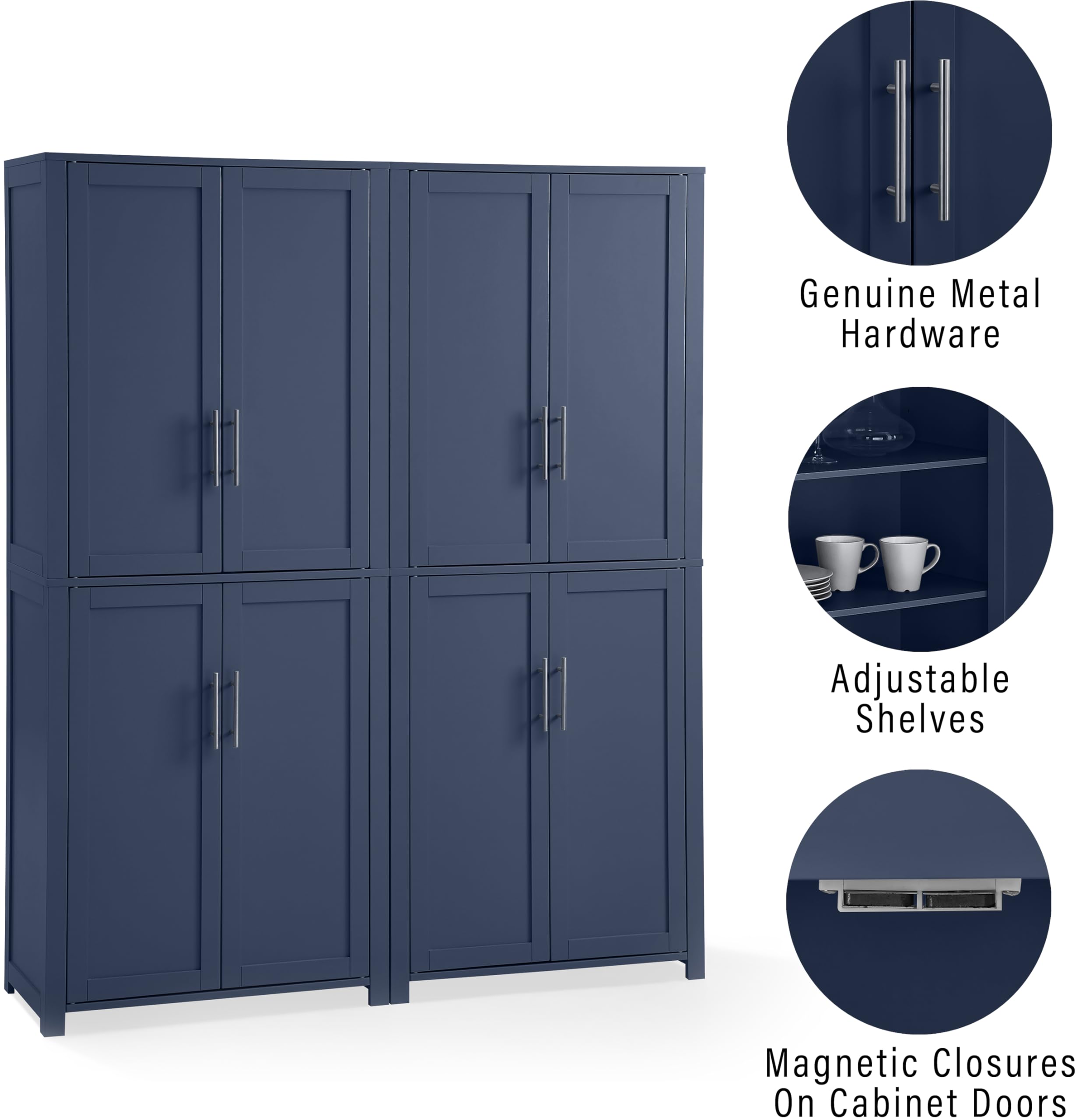 Crosley Furniture Savannah 2-Piece Pantry Storage Cabinet Set with Shelves, Kitchen, Dining, or Laundry Room, Navy