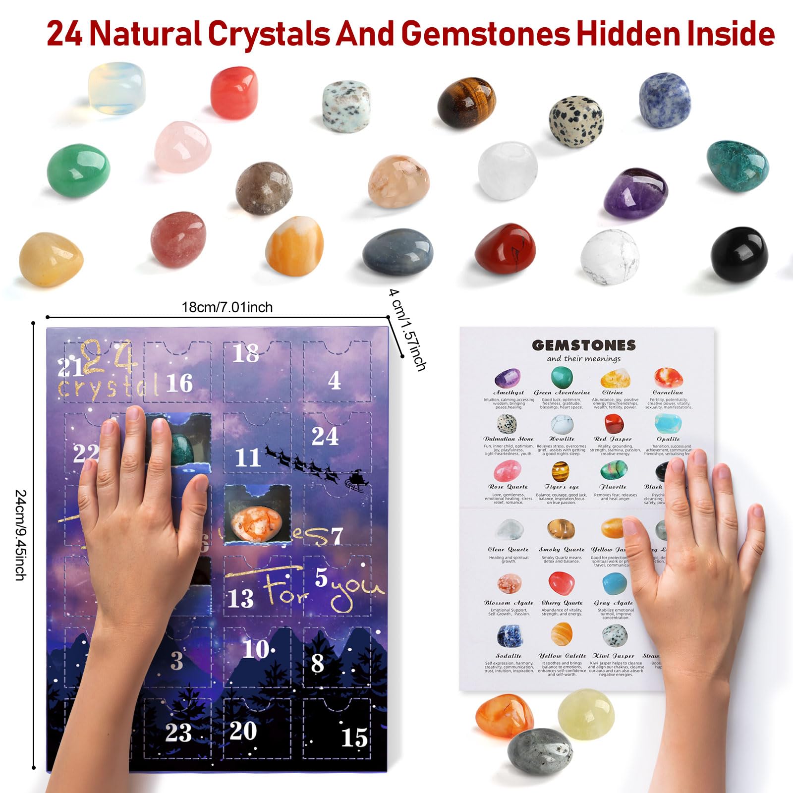 Advent Calendar 2023, 24 Days Natural Crystal Agate Stone Minerals & Fossils Gem Advent Calendars 2023 For Kids,Christmas Countd