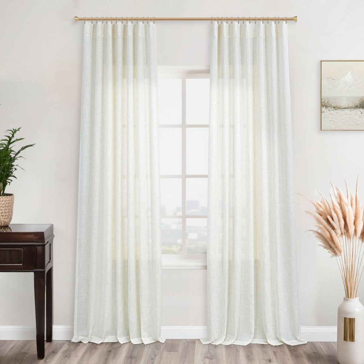 Koufall 120 Inch Curtains,Linen Sheer Extra Long Curtains 120 Inches Long 2 Panels Set For Living Room Bedroom,10 Ft,Cream Ivory