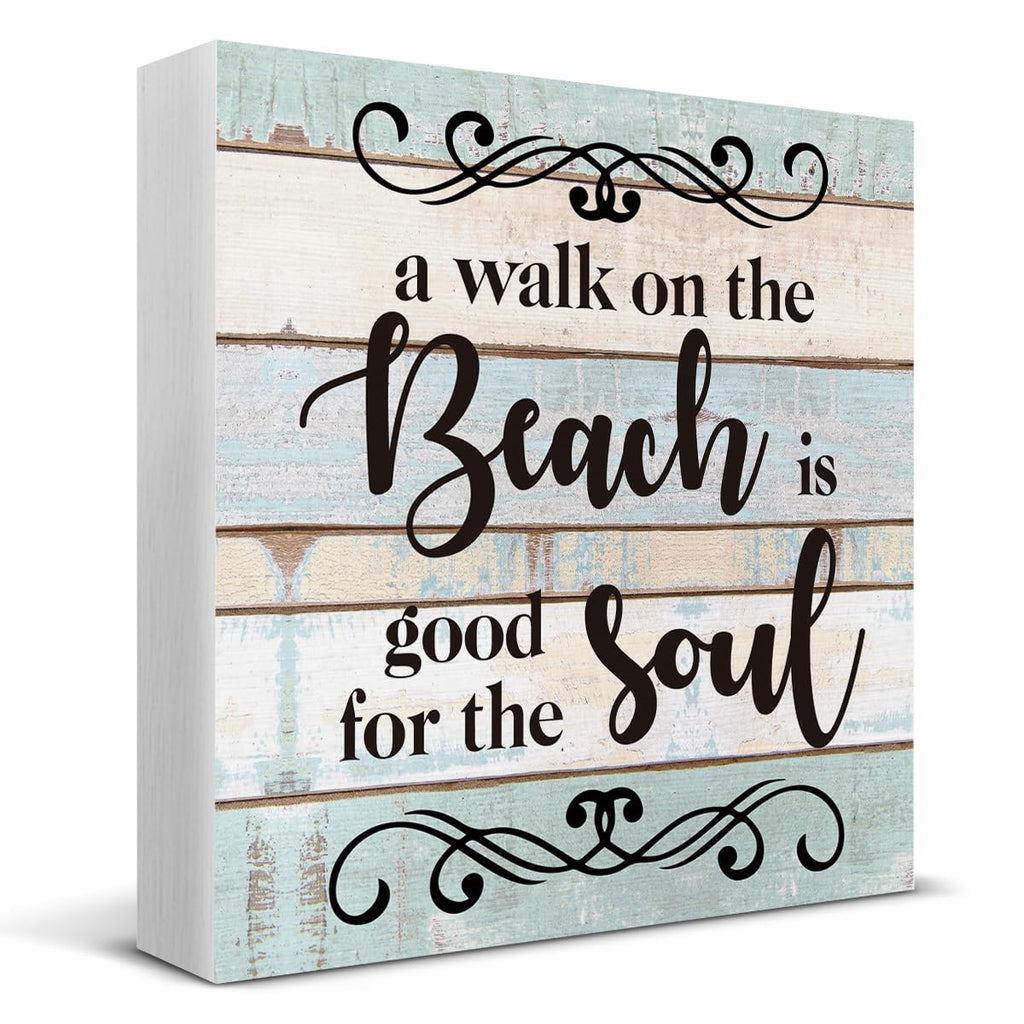 a Walk on the Beach is Good for the Soul Wooden Box Sign Desk Decor, Beach House Wood Box Sign for Home Shelf Table Decoration 5