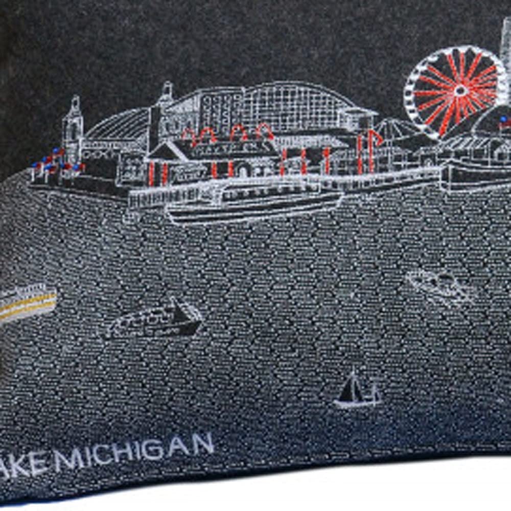 HomeRoots Grey 35' Black Chicago Nighttime Skyline Lumbar Decorative Pillow
