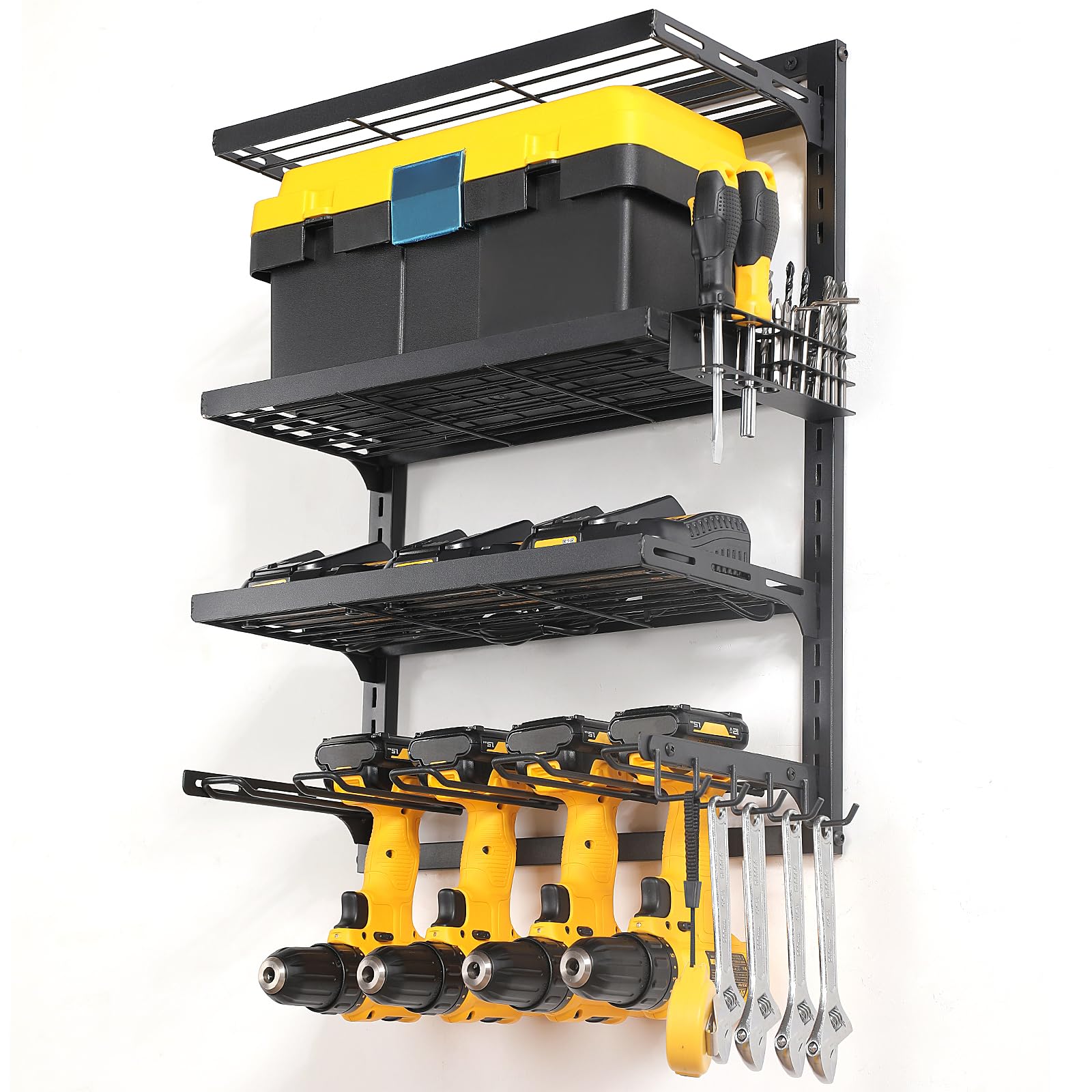 Cofit 4-Tier Power Tool Organizer, Power Drill Tool Holder, Wall Mount Tool Storage Organizer, Adjustable Height Iron Tool Rack