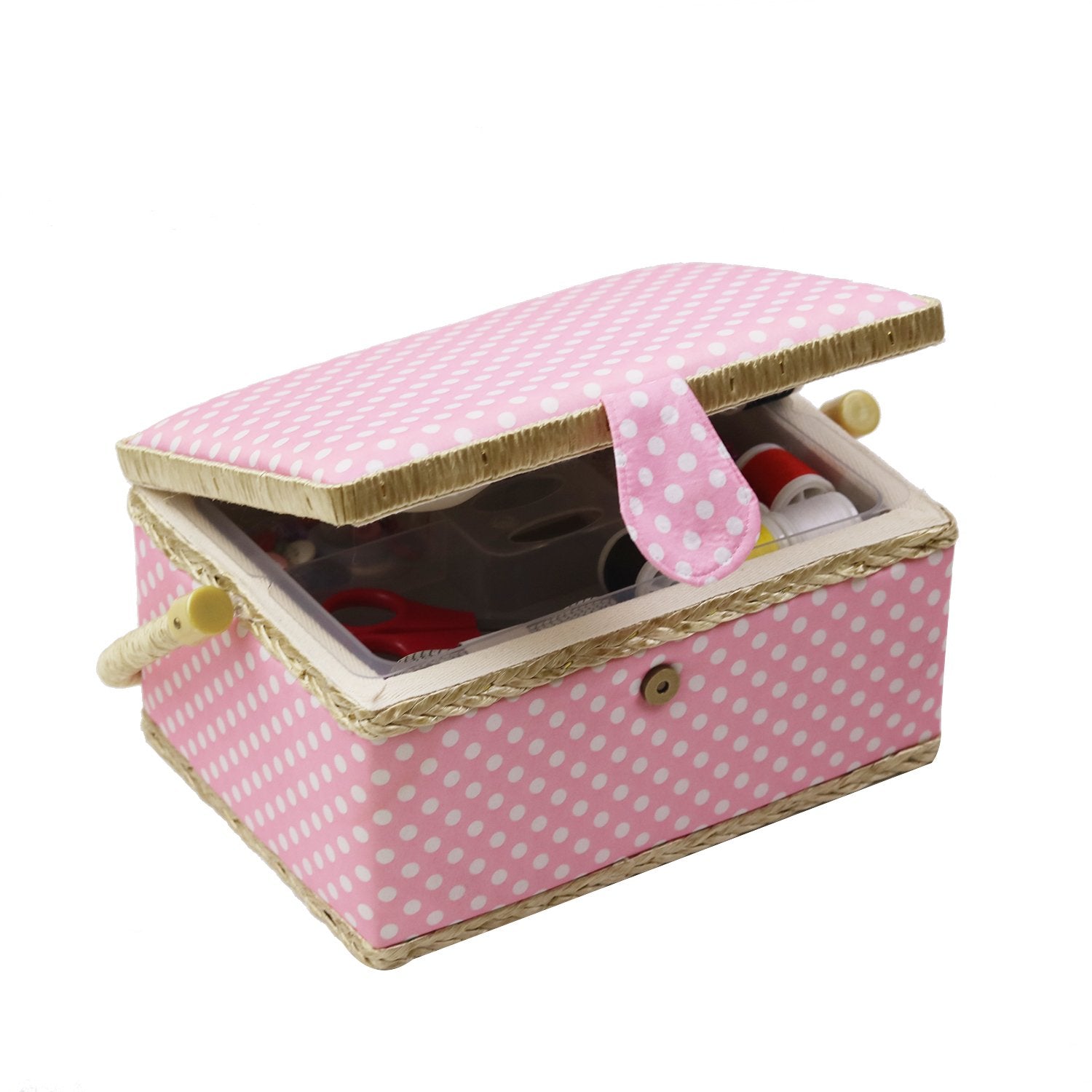 Medium Sewing Basket with Accessories, Wooden Sewing Box Organizer Box for Sewing Supplies Storage, DIY Sewing Kit Tools for Sew