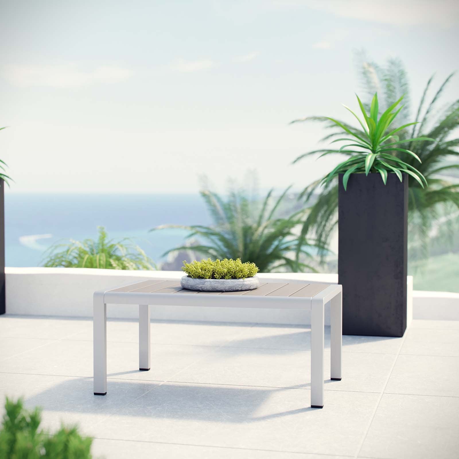 Modway Shore Aluminum Outdoor Patio Coffee Table In Silver Gray