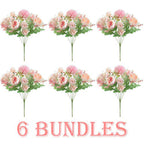 6 Pack Artificial Flowers, Fake Faux Peony Silk Hydrangea Plastic Carnations Daisy Realistic Flower Arrangements For Wedding Dec
