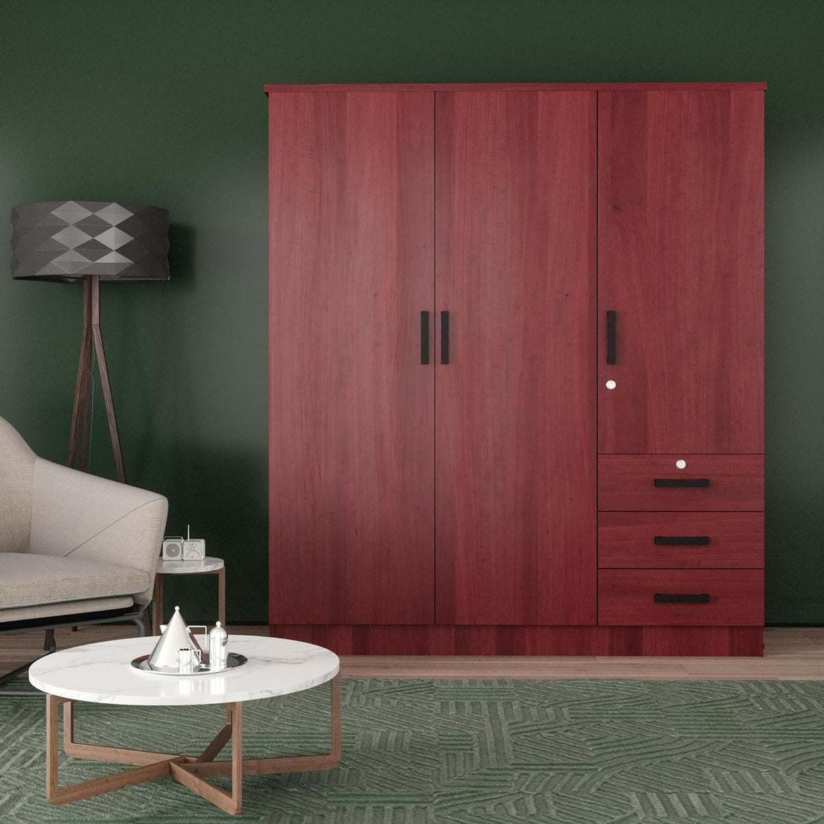 Violet Wardrobe Closet 3 Doors and 3 Drawers (Mahogany)