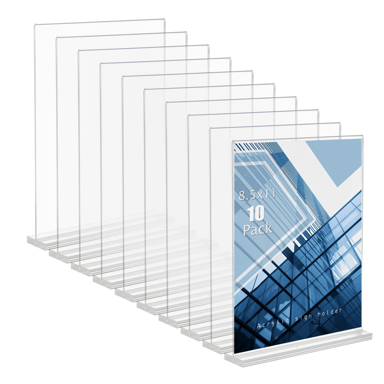 10 Pack Acrylic Sign Holder, 8.5 X 11 Inches Clear Table Menu Display Stand Desktop Display Stand Paper Holder Table Top Sign Ho