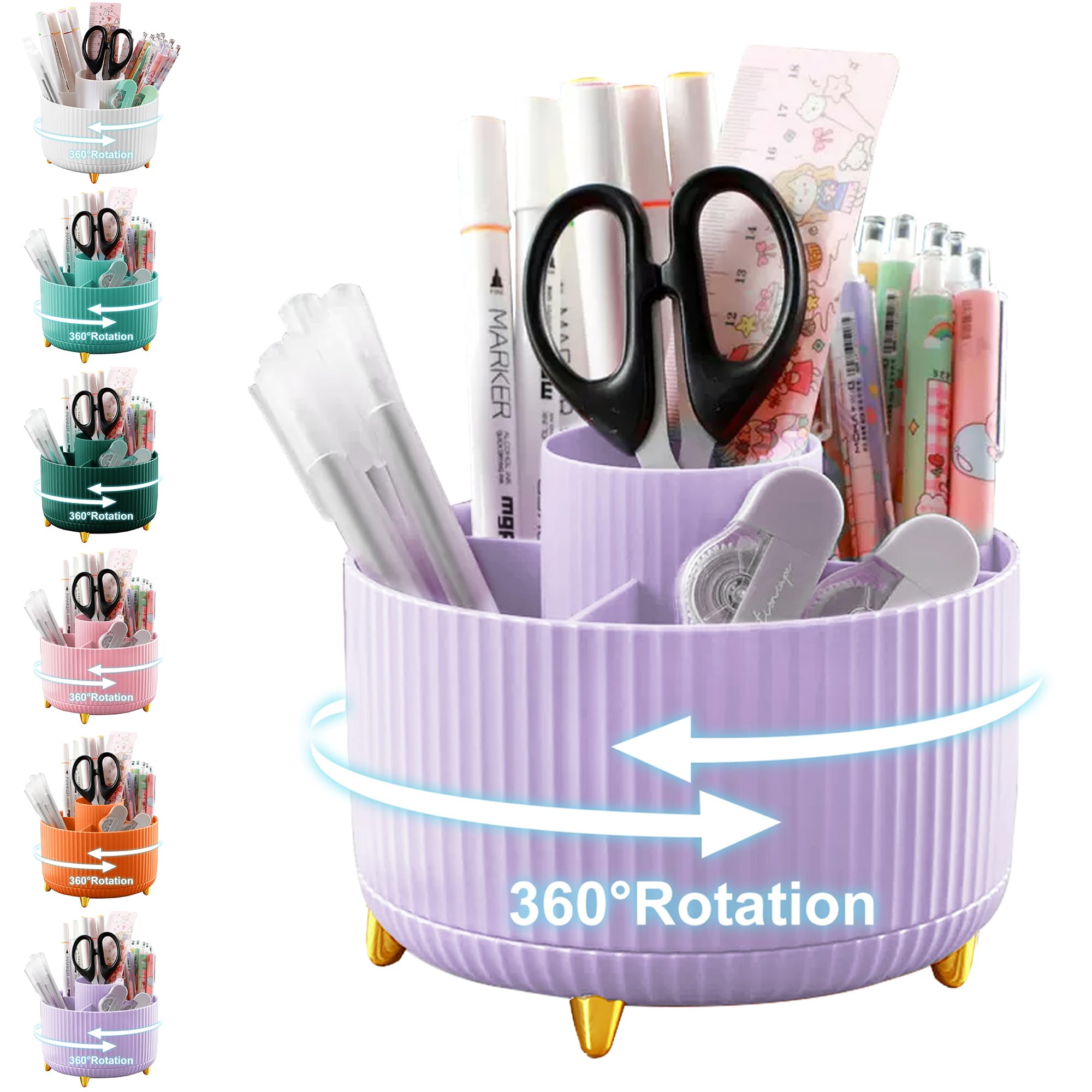Cayxenful Pencil Holder For Desk,5 Slots 360Degree Rotating Desk Organizers And Accessories,Desktop Storage Stationery Supplies