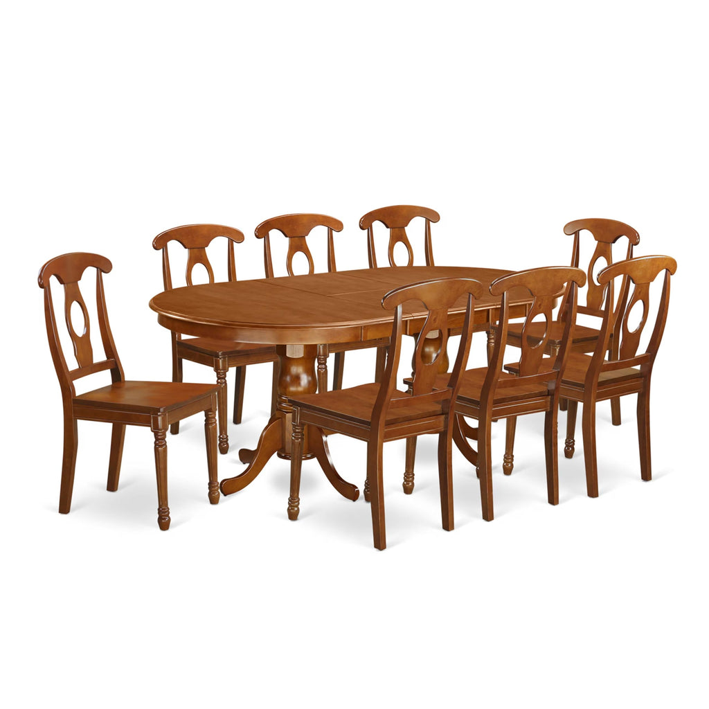 East West Furniture PLNA9-SBR-W 9 Piece Dining Room Furniture Set Includes an Oval Kitchen Table with Butterfly Leaf and 8 Dining Chairs, 42x78 Inch, Saddle Brown