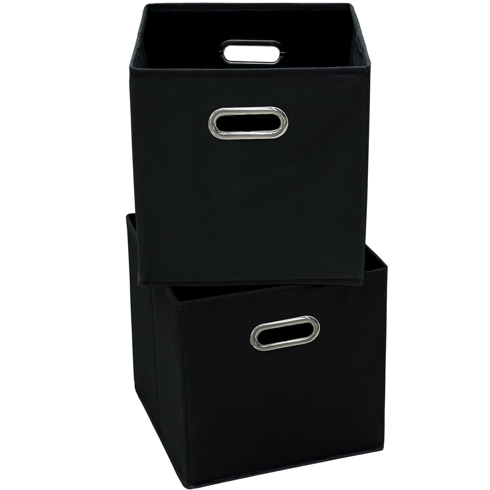 Yunkeeper 11 Inch Foldable Storage Bins ,Black Fabric Cubes Organizer Baskets with Handle for Closet or Collapsible Box, 11x11x1