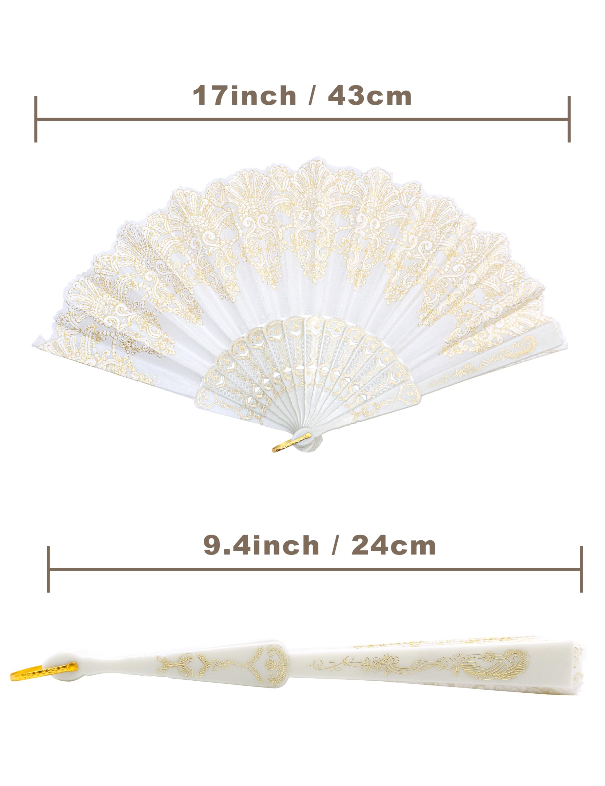 Eosau Handheld Chinese Folding Fan Hand Fans For Women Foldable Bulk For Party Wedding Church Dancing (White)
