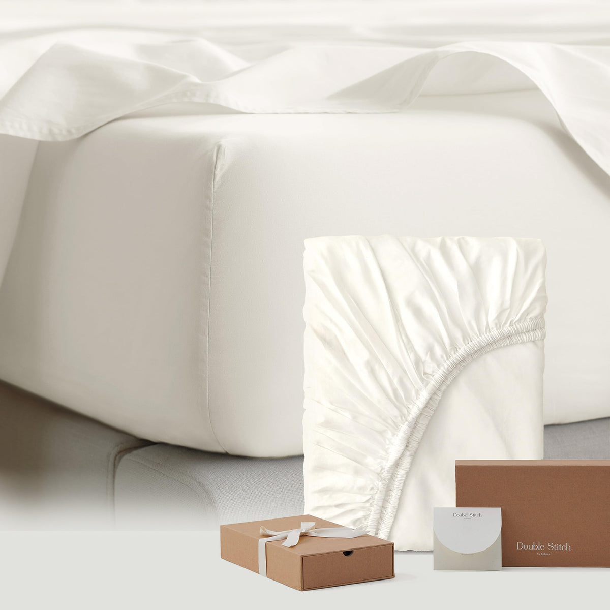 Double Stitch By Bedsure Cotton Tencel Fitted Sheet - Good Housekeeping Award Winner, Cooling Full Fitted Sheet Only, Deep Pocke