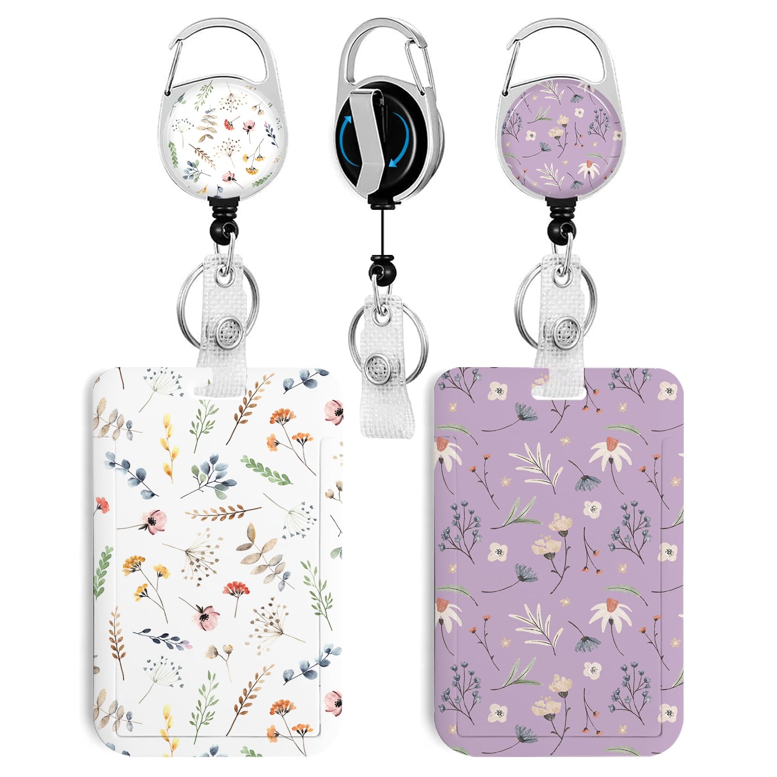 2 Pack Flowers Id Badge Holder With Clip Badge Reels Retractable Heavy Duty,Keychain,Id Holder For School Nurse Office 2