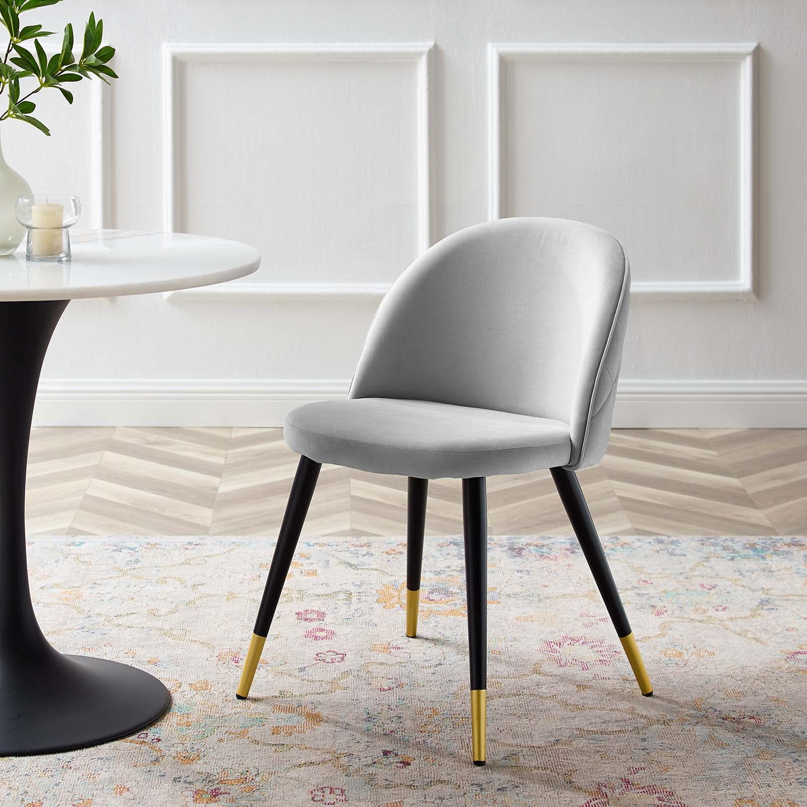 Modway Cordial Performance Velvet Dining Accent Chairs in Light Gray - Set of 2