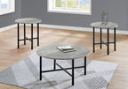 Monarch Specialties Coffee Set of 3 for Living Room Round Metal Legs Includes Cocktail 2 End Ocassional Table Set, Grey
