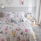 Highbuy Floral Printed Bedding Sets Full Duvet Cover Girls Cotton Comforter Cover Full Size Garden Aesthetic Reversible Striped