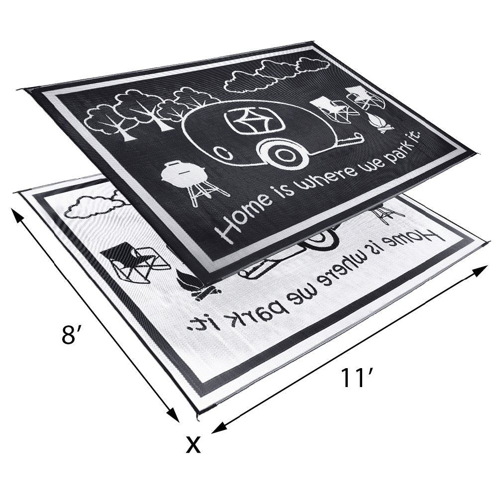Stylish Camping Ming'S Mark Rh8111 Reversible Rv Home Mat - 8' X 11', Black/White