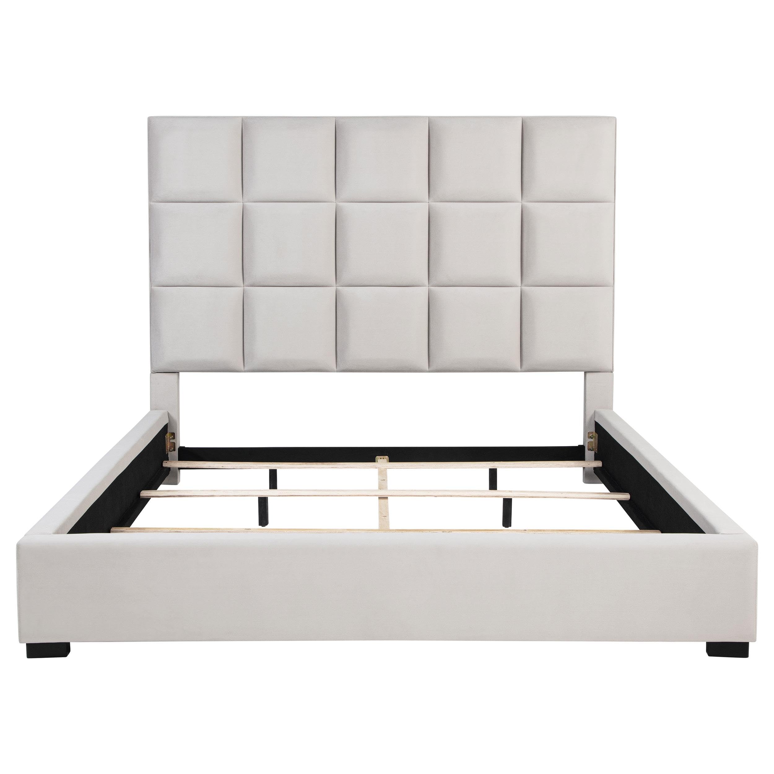 Coaster Home Furnishings Panes Contemporary Velvet Upholstered Eastern King Size Panel Bed Frame 68-inch Headboard Beige 315850KE