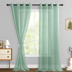 Hiasan Sheer Curtains 96 Inches Long With Tiebacks, Light Filtering Semi Transparent Lightweight Voile Grommet Window Curtains For Bedroom, Living Room, Bean Green, W52 X L96, 2 Drape Panels