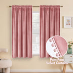 Miulee Blush Pink Pom Pom Velvet Curtains For Bedroom/Living Room Darkening Thermal Insulating 63 Inches Long Blackout Curtains