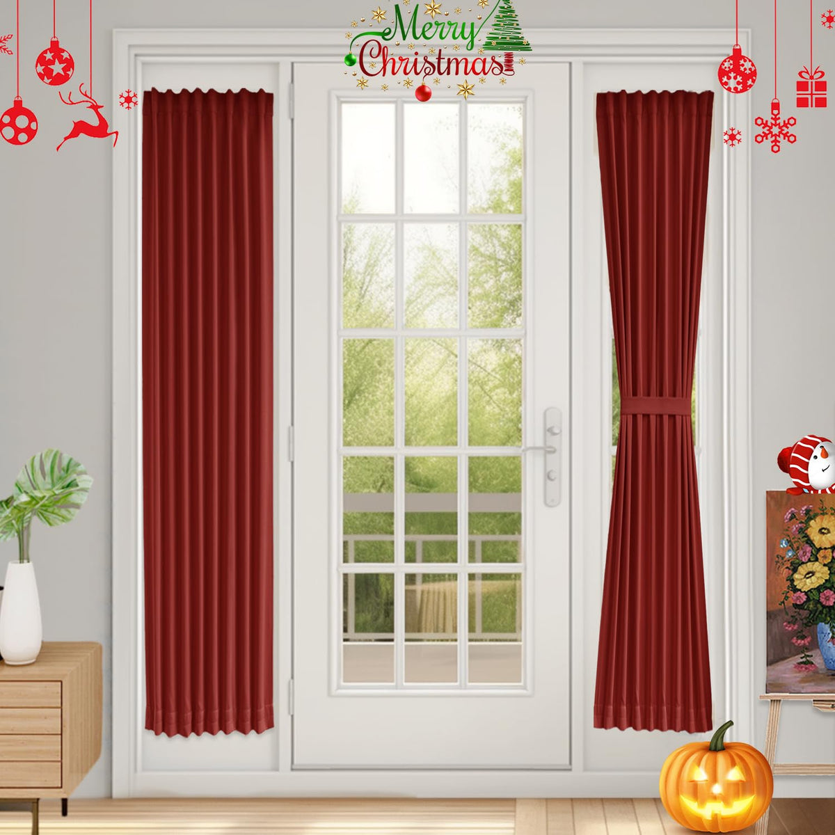 Vatge Privacy Blackout French Door Curtains - 25 X 72 Inch Thermal Insulated Door Shade For Living Room/Bedroom/Kitchen/Bathroom