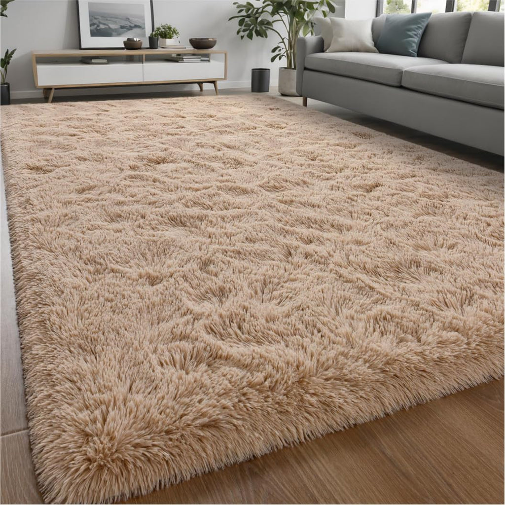 Larhom Soft Area Rugs For Living Room Bedroom, 5X8 Feet Beige Shag Rug Carpet, Plush Fluffy Carpet For Kids Girls Room, Nursery