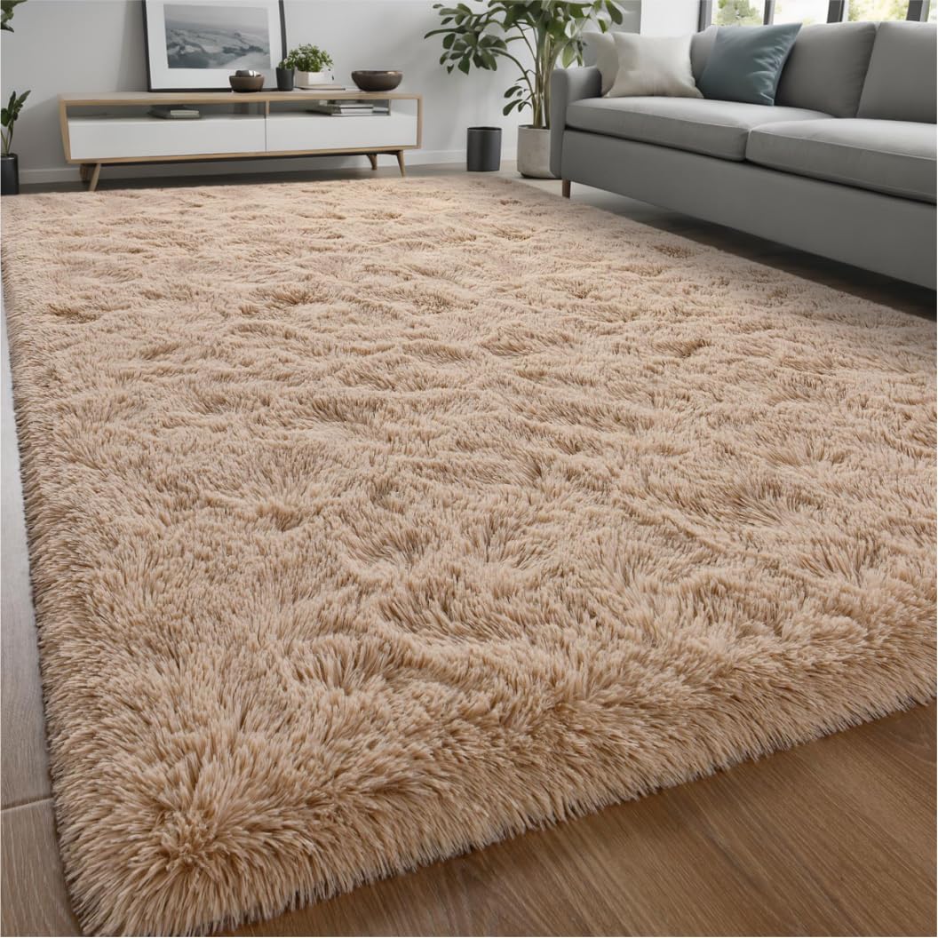 Larhom Soft Area Rugs For Living Room Bedroom, 4X6 Feet Beige Shag Rug Carpet, Plush Fluffy Carpet For Kids Girls Room, Nursery