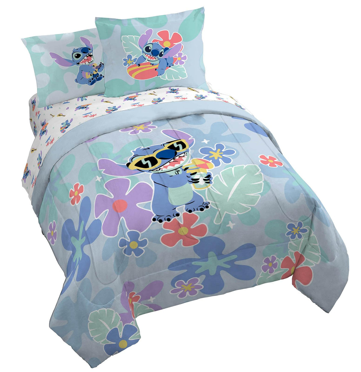 Jay Franco Disney Lilo And Stitch Queen Size Comforter Set - 7 Piece Bedding Includes Sheet Set & Pillow Covers - Super Soft Tro