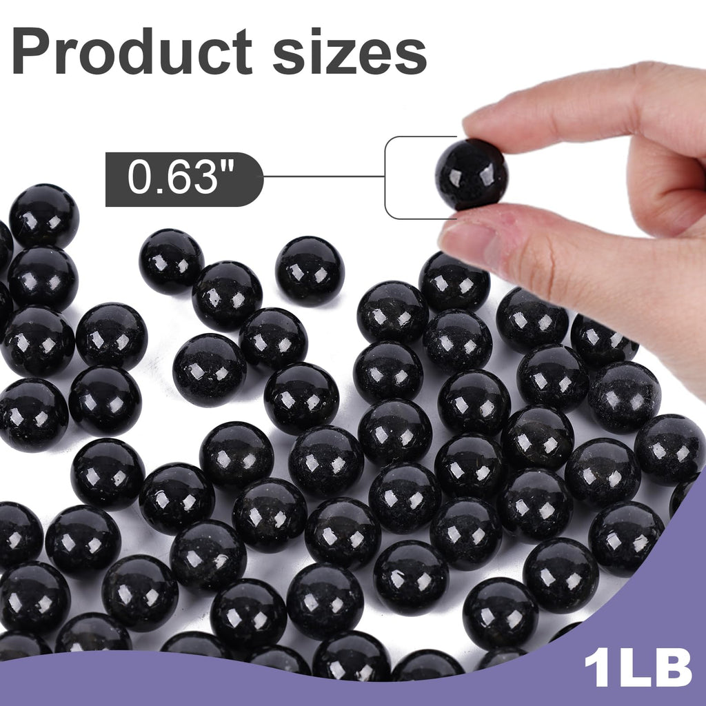 Domestar 1Lb Glass Marbles Bulk, Round Glass Marbles 0.63 Inch Vase Fillers Black Glass Beads For Marble Runs Home Decor