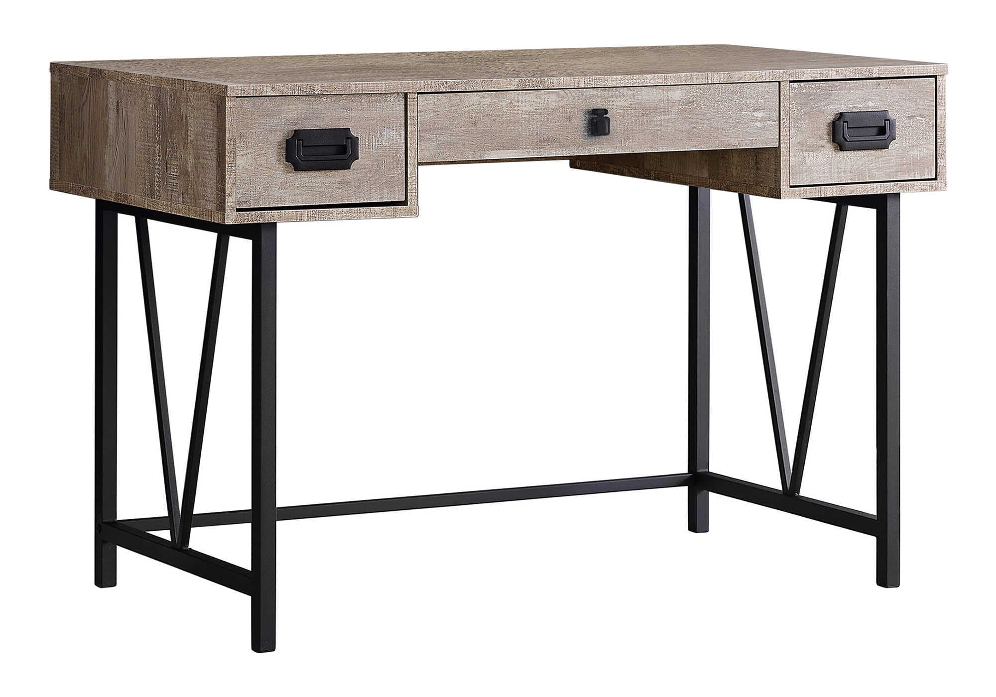 Monarch Specialties Laptop Table With Drawers-Industrial Style-Metal Legs Computer Desk Home & Office, 48&quot; L, Taupe Reclaimed Wood Look