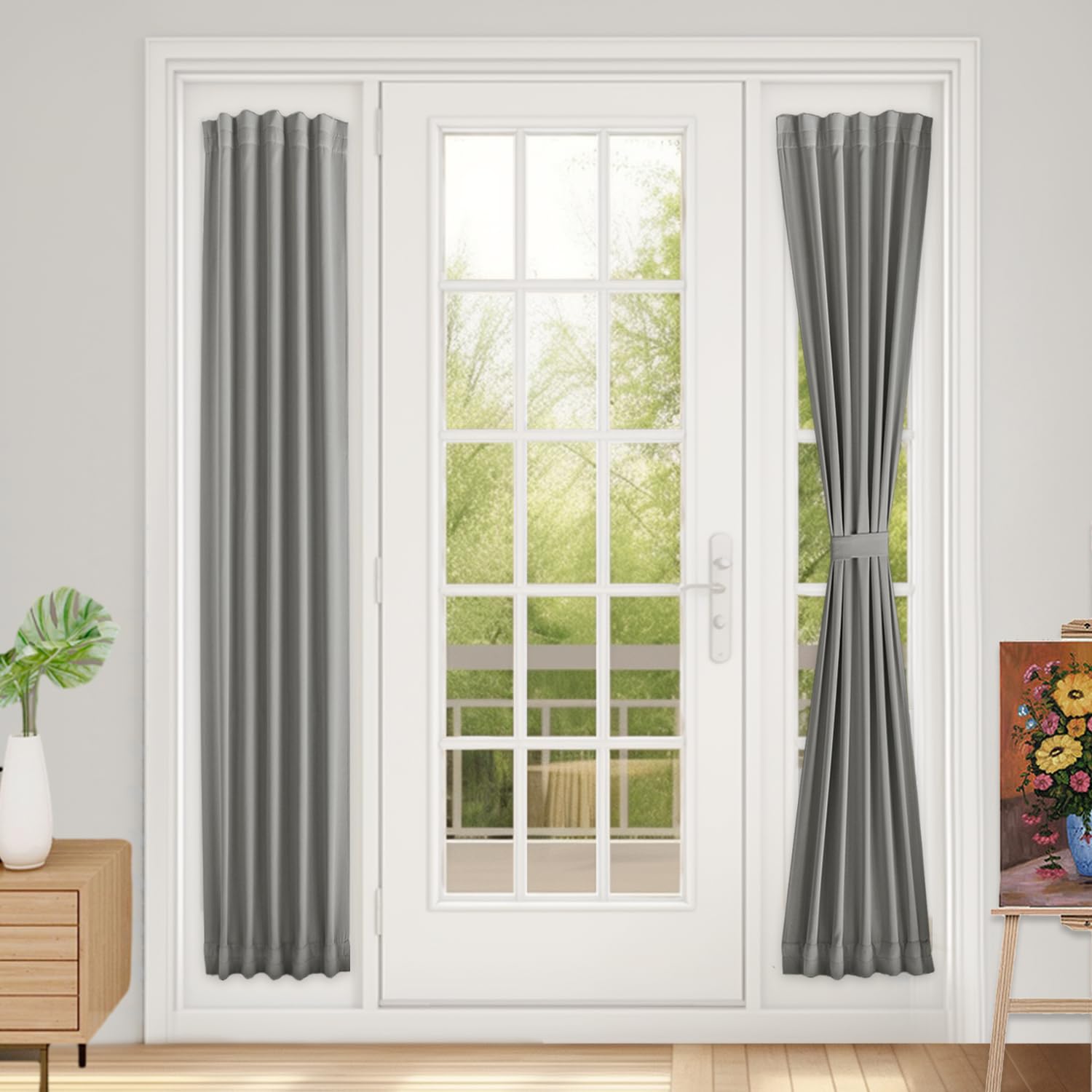 Vatge Sidelight Curtains for Front Door Privacy, 12 Inch Wide Narrow Window Curtains for Side Door, 1 Panel, W12 x L72, Silver G