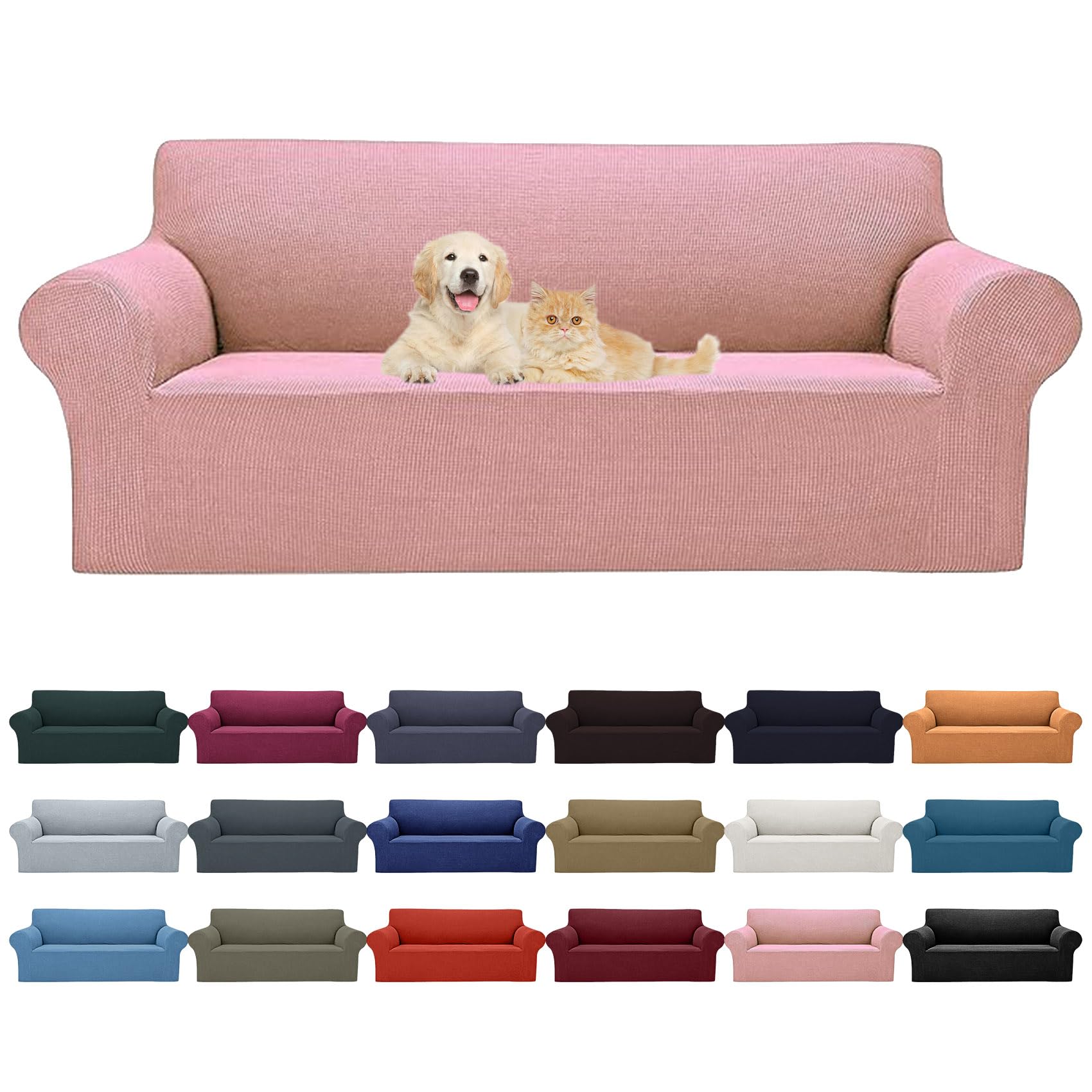 2025 New Stretch Oversized Sofa Slipcovers Couch Sofa Cover For 4 Seater Furniture Protector Covers With Elastic Bottom Jacquard Fabric Small Checks For Pets, Kids - Dusty Pink