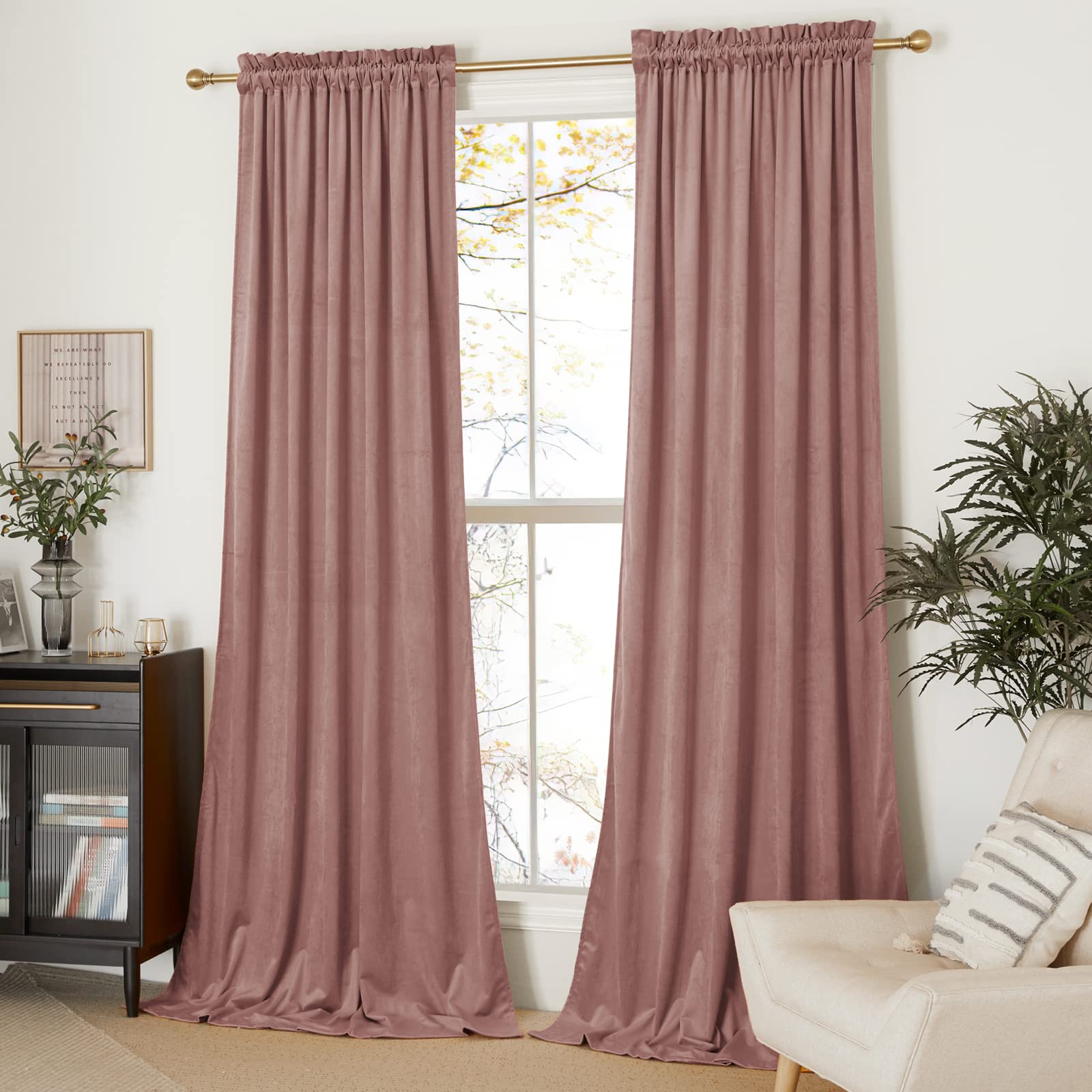 Nicetown Wild Rose Velvet Curtains, Rod Pocket Velvet Drapes, Media Movie Theater Room Decor For Living Room, Super Soft Luxury