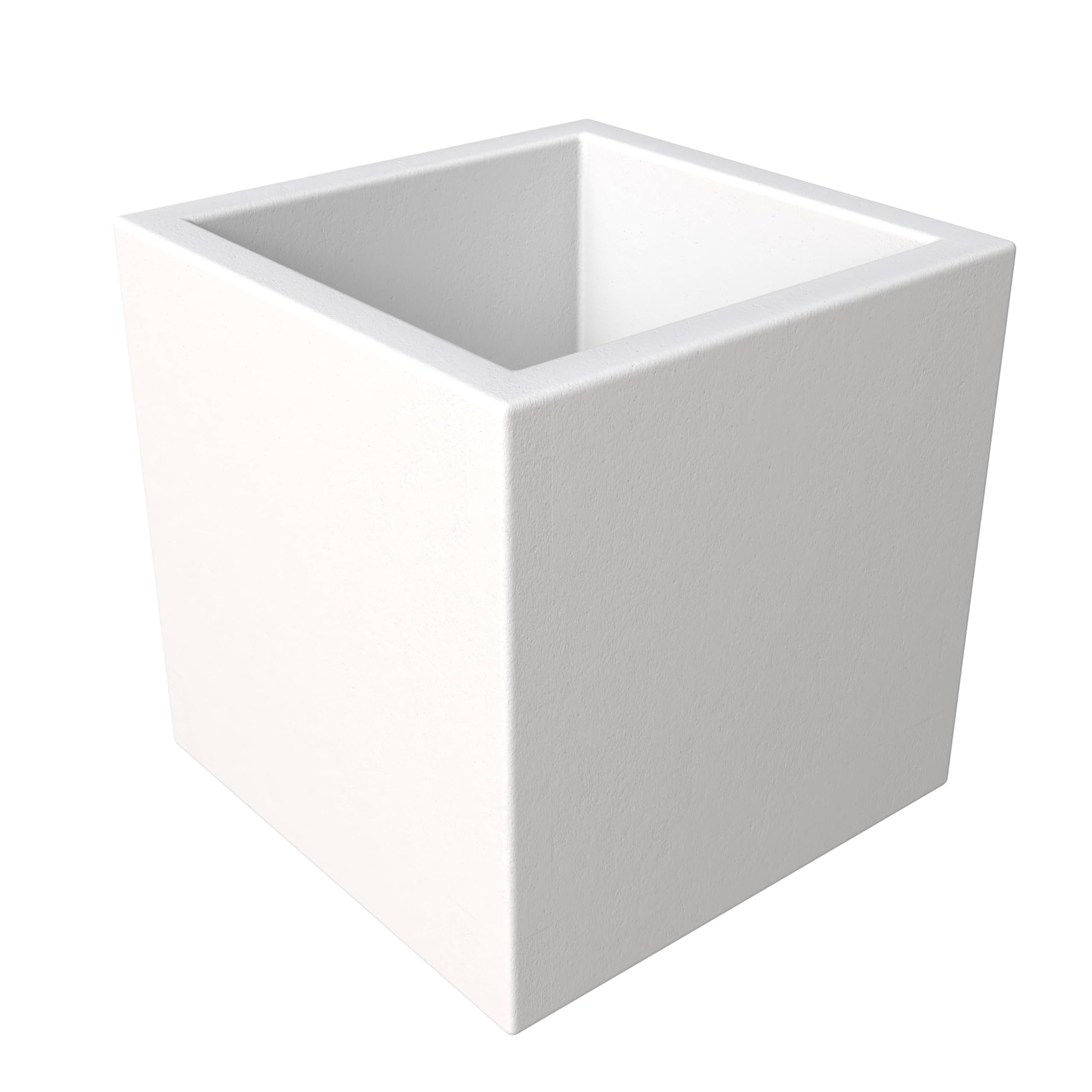 Fern Series Poly Stone Planter 15 Cube in White