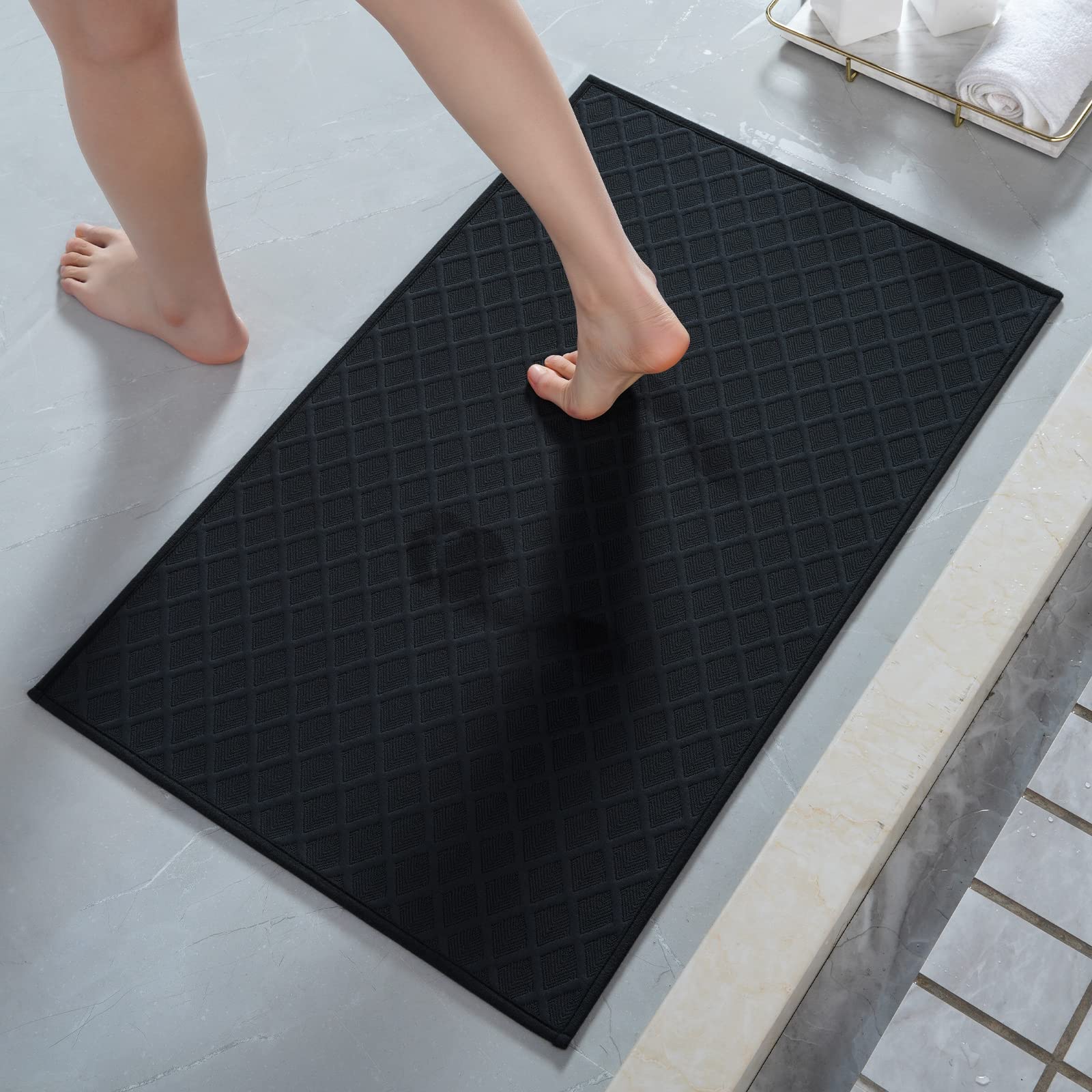 AMOAMI Ultra Thin Bathroom Rugs, Rubber Backed Bath Mats for Bathroom Non Slip, Absorbent Bathroom Mat for Floor, Shower, Sink (