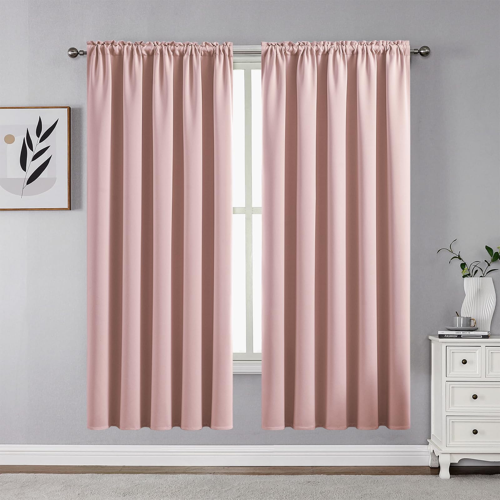 CUCRAF Light Pink Blackout Curtains 63 inch Length 2 Panels Set, Rod Pocket Room Darkening Drapes for Bedroom Living Room, Insul
