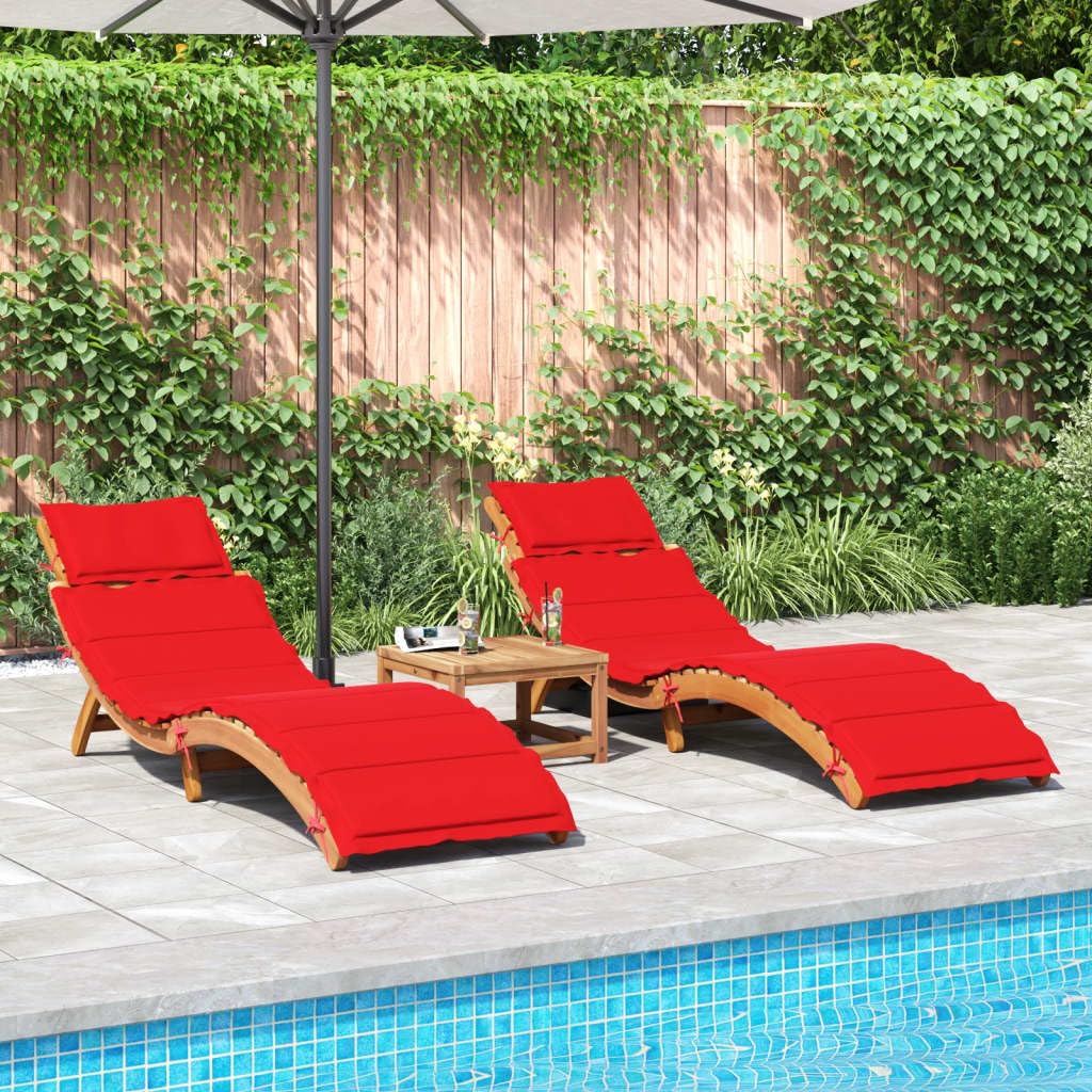 vidaXL Ligstoelen met kussens 2 St massief acaciahout Rood, tuinstoel, terrasmeubel, zonnebed, tuinmeubel, ligstoel, tuinbed, ligbed tuin, 3214837