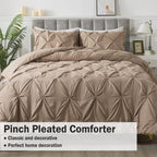 Andency Taupe Comforter Twin(66X90Inch), 2 Pieces(1 Pintuck Comforter, 1 Pillowcase) Microfiber Pinch Pleat Comforter Set Twin Size, Lightweight And Soft Bedding Comforter Set