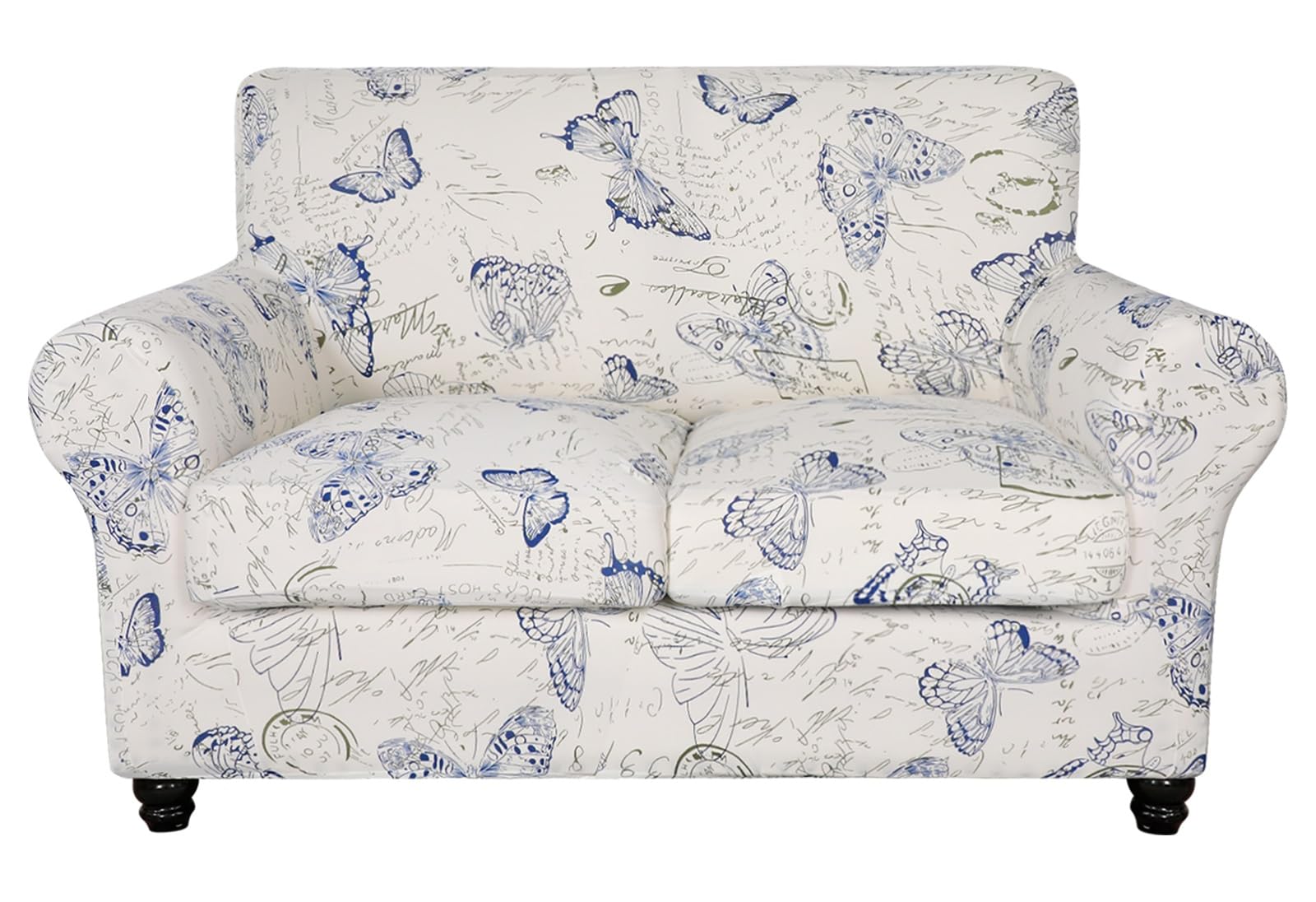 Searchi Stretch Sofa Cover Printed Couch Cover, Floral Pattern 3 Pieces Loveseat Slipcover With 2 Separate Cushion Cover, Washable Furniture Protector For Living Room(Loveseat, Butterfly Pattern)