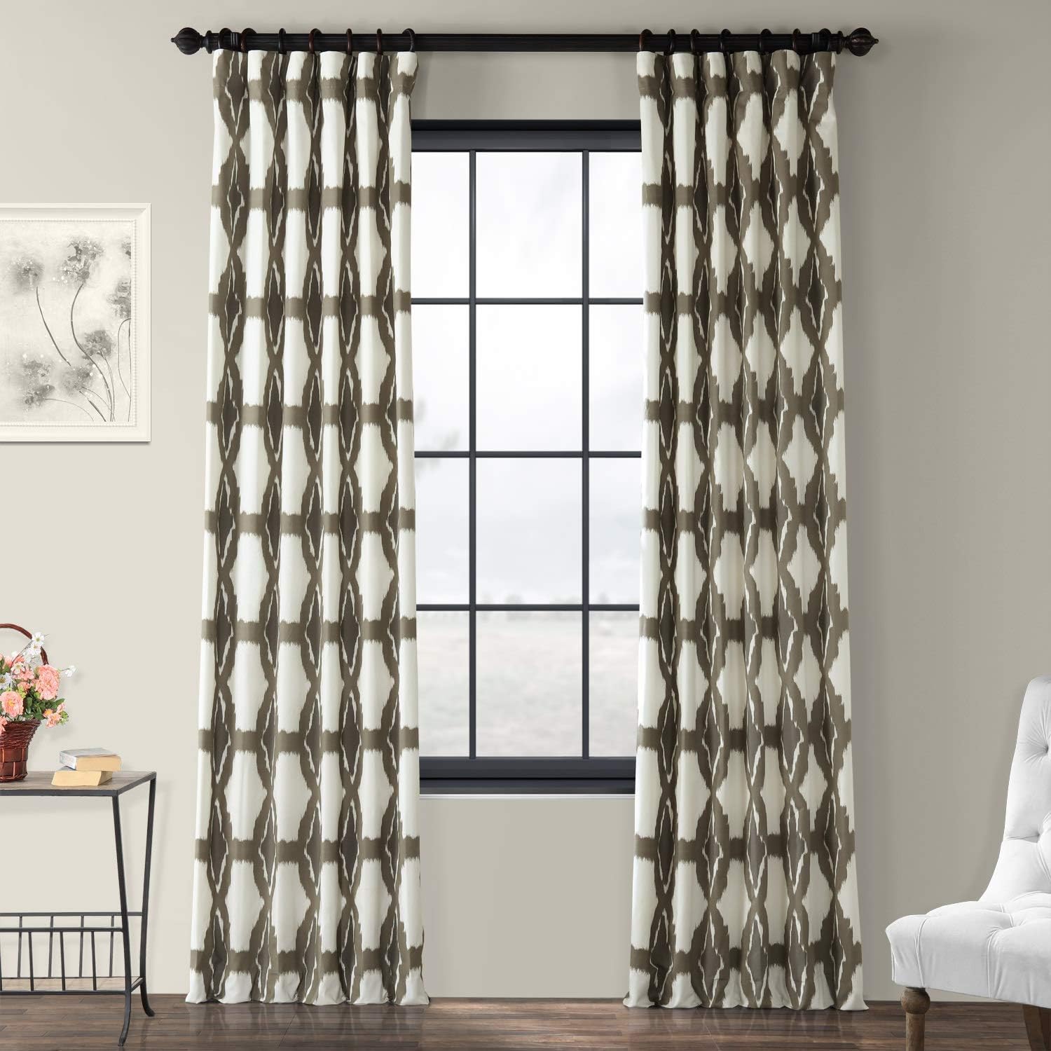 Hpd Half Price Drapes Printed Curtains Luxury Geometric Ikat Cotton Curtains 84 Inches Long (1 Panel) Room Darkening Window Curt