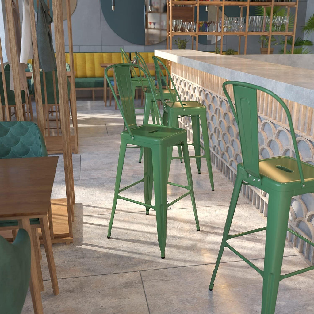 Commercial Grade 30 High Green Metal Indoor-Outdoor Barstool with Removable Back