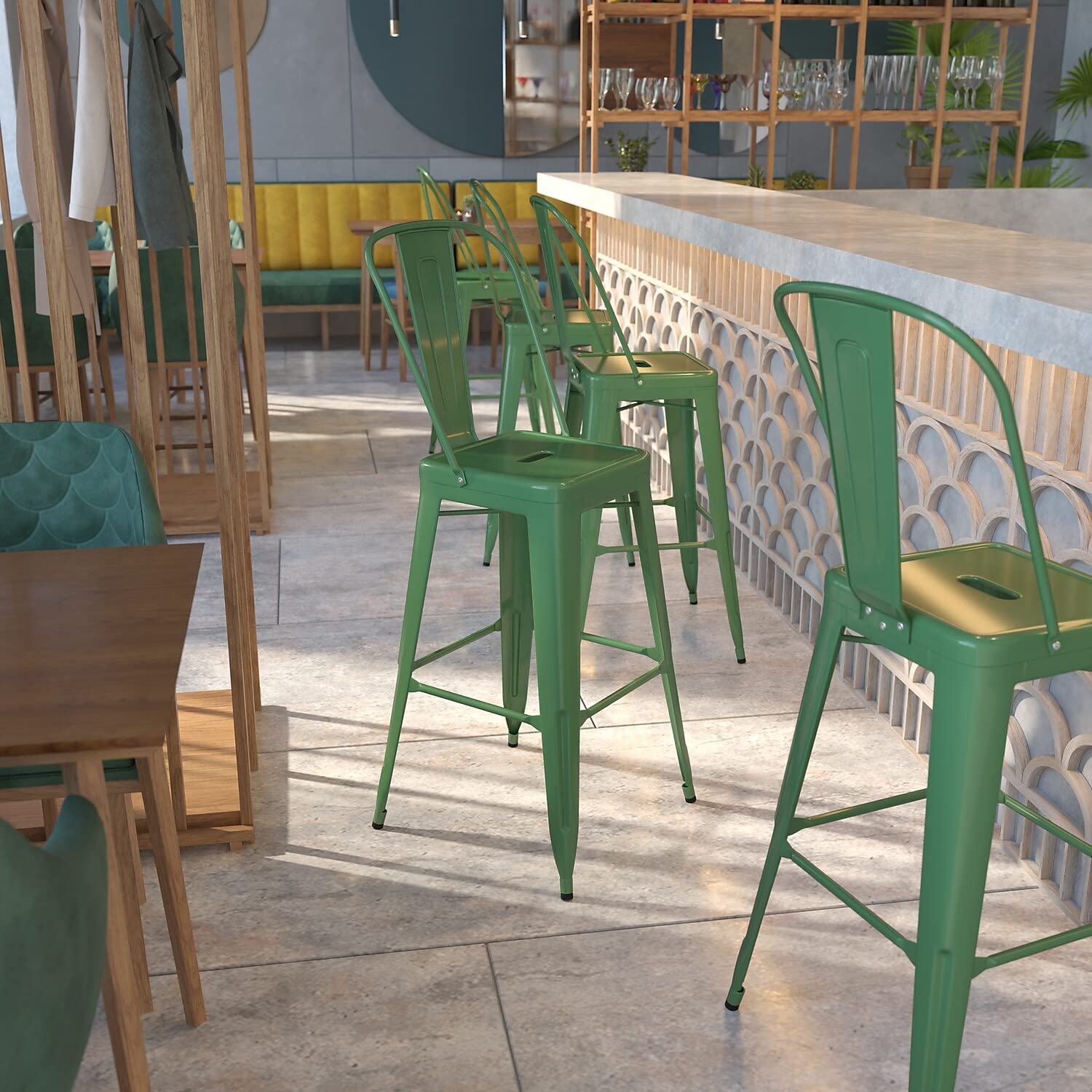Flash Furniture Commercial Grade 30' High Green Metal Indoor-Outdoor Barstool With Removable Back
