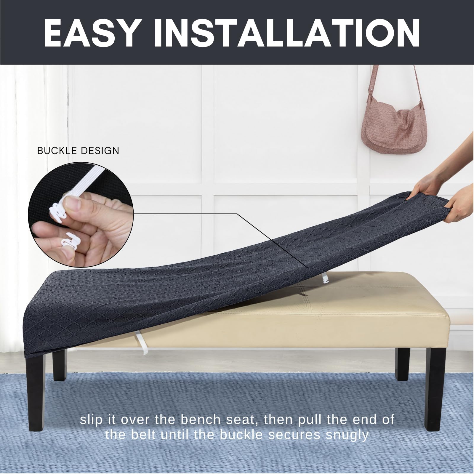 Searchi Stretch Dining Bench Covers, Washable Anti Dust Durable Bench Cushion Covers Jacquard Bench Slipcover, Dining Room Bench Covers For Dining Room, Bedroom, Living Room(Grey Jacquard)