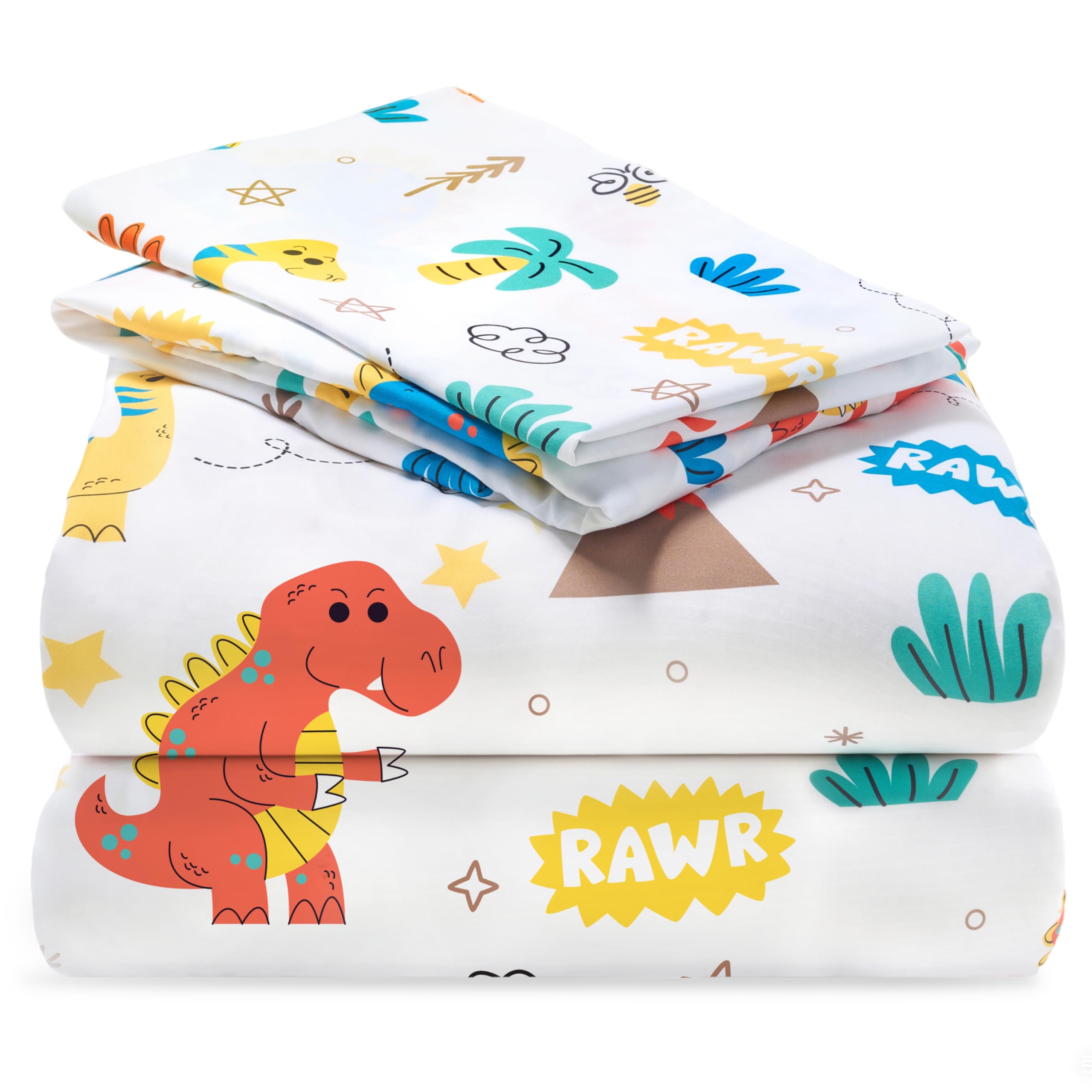 Joiedomi Kids Full Sheet Set Dinosaur - 4 Piece Soft Microfiber Bed Sheets - Deep Pocket Wrinkle Free, Cozy Toddler Bedding Set,