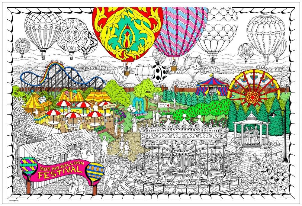 Balloon Festival - Giant Wall Size Coloring Poster - 32.5 X 22 (Great for Family Time, Adults, Kids, Classrooms, Care Facilities