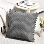 Fancy Homi Set Of 2 Dark Gray Decorative Throw Pillow Covers 20X20 Inch With Pom-Poms For Couch Bedroom Living Room, Modern Farm
