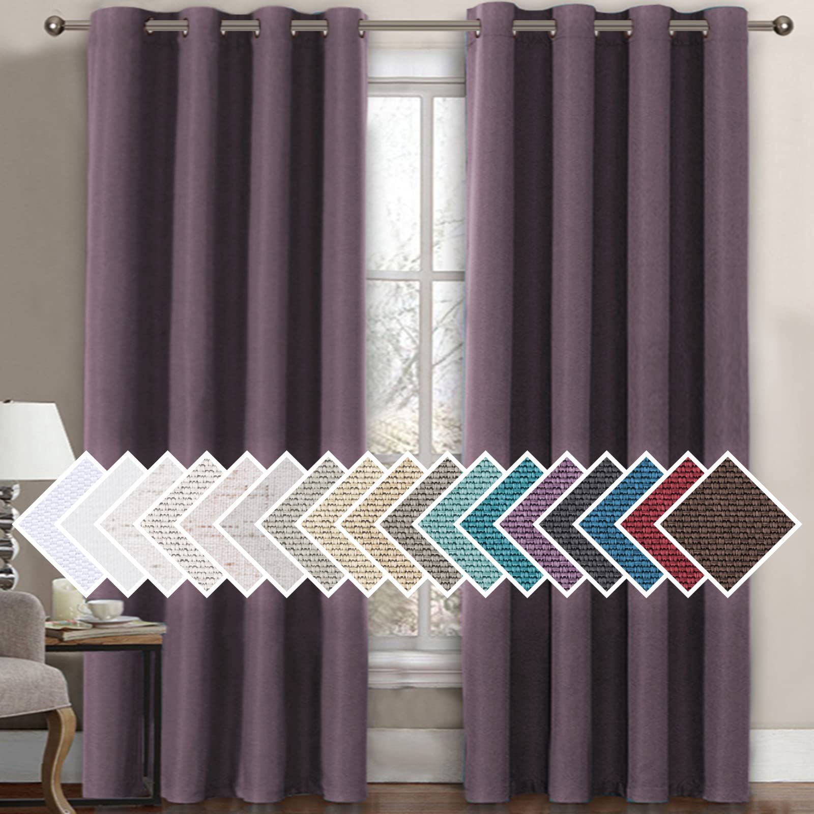 H.VERSAILTEX Linen Blackout Curtain 84 Inches Long for Bedroom/Living Room Thermal Insulated Grommet Linen Look Curtain Drapes P